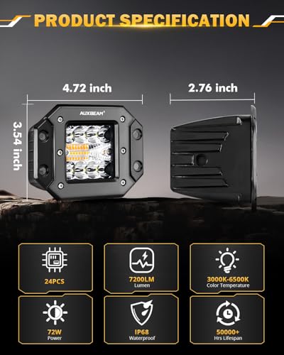 6 Modes Amber White 5 Inch 72W Flush Mount LED Light Pods (2 Count)