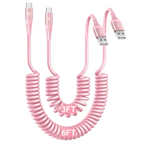 USB C Cable Fast Charging Cable [3FT+6FT] Coiled USBA to USBC Cable for Car (2 Count)