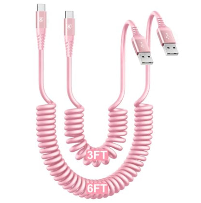 USB C Cable Fast Charging Cable [3FT+6FT] Coiled USBA to USBC Cable for Car (2 Count)