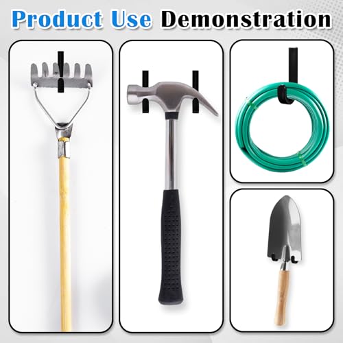 8 Pcs J Tool Hooks Plastic Multi Purpose Shed Accessories for Wall Black Shed Hanger Storage for Garage Hanging Shovel Rake Sports Equipment (8 Count)