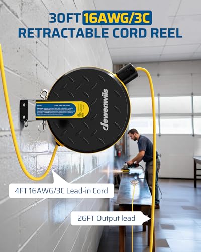 Ceiling Wall Mount Retractable Extension Cord Reel with 30FT Cord