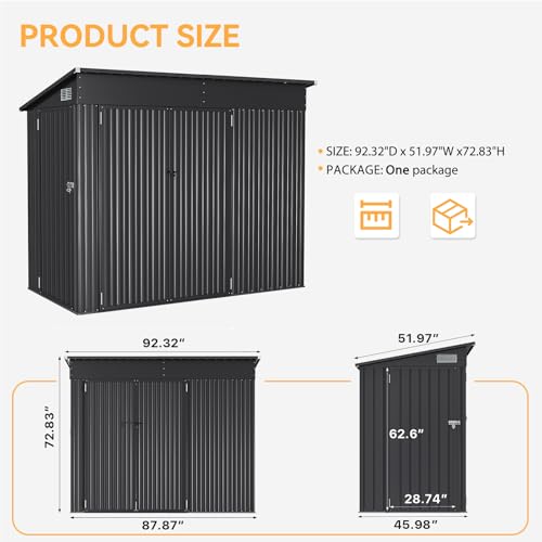 4'x8' Shed Outdoor Storage Shed with Triple Lockable Door