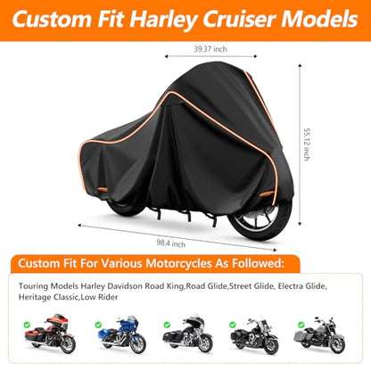Motorcycle Cover for Harley Touring Models Road King 420D & Cotton Lining