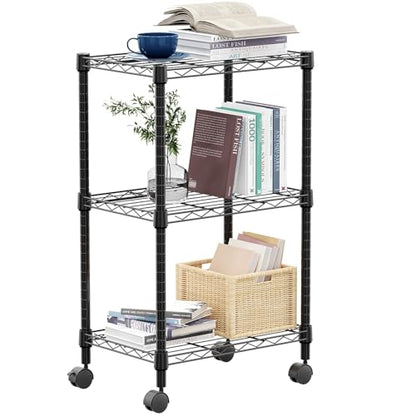 3 Tier Shelf Metal Storage Shelves Wire Rack Closet Organizers with Wheel for Garage Kitchen Bathroom Laundry Black 11.8" D x 17.7" W x 29.8" H