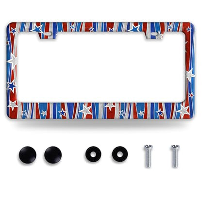 American License Plate Frame Stainless Steel USA Flag License Holder