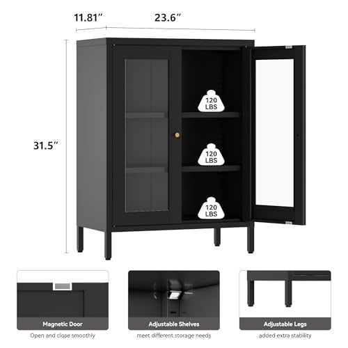 Metal Bathroom Cabinet with Glass Doors