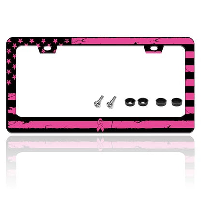 Breast Cancer Awareness Pink Ribbon License Plate Frame 6.3 X 12.2 Inch