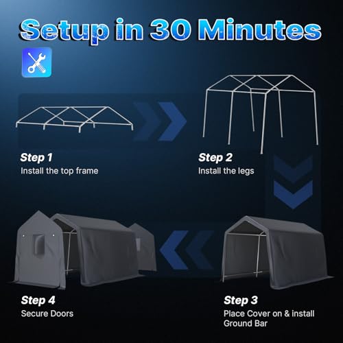8x14 ft Steel Metal Peak Roof Portable Garage Shelter Storage Shed Carport for Motorcycle