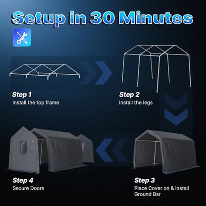 7x12 ft 2 Roll up Doors & Vents Outdoor Portable Storage Shelter Garage Tent Carport for Motorcycle ATV with Heavy Duty Metal Frame and Anti