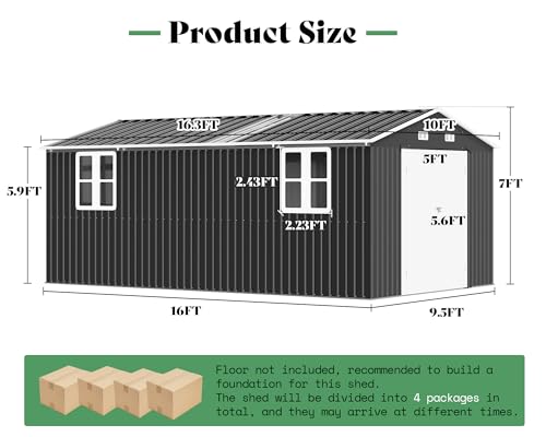 10x16x7 FT Outdoor Storage Shed with 2 Transparent Panels