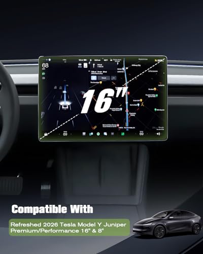 2Pack) 16" QHD Tempered Glass 16 Inch Tesla Screen Protector for Refreshed Premium/Performance Touchscreen 16"&8" Rear Screen for 2026 Tesla Model Y Juniper Accessories [Ultra HD Clear & 9H Hardness]