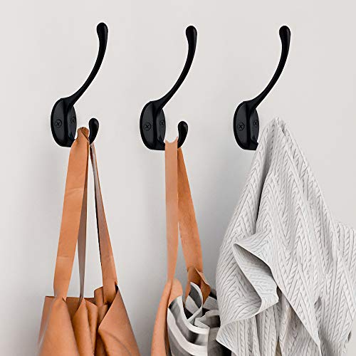 10 Pack Black Double Coat Hooks No Rust Hooks for Coat (10 Count)