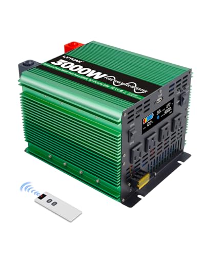 3000 Watt Pure Sine Power Inverter 12V to 110V 120V DC to AC Converter with 4 AC Outlets