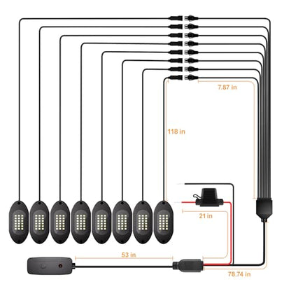 Pure White Rock Lights for Trucks 8 Pods with Switch 6000K (8 Count)