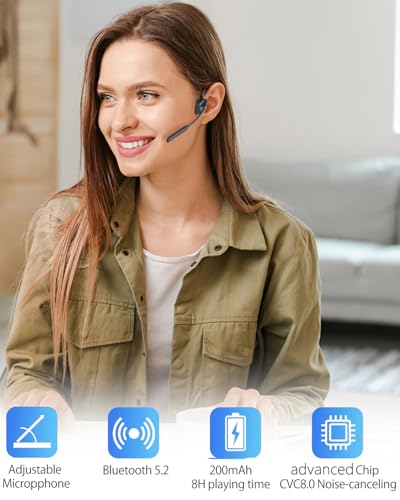 Bluetooth Headphones with Mic Open Ear Headphones Bluetooth 5.2 Headset with Dual CVC8.0 and ENC Noise