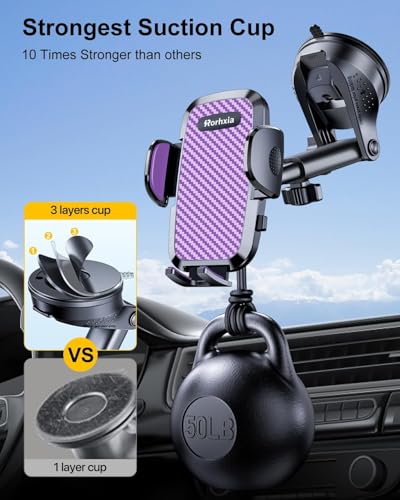 Purple 3-in-1 Phone Holders for Your Car [2025 Most Stable and Flexible Suction Cup] Vent Dashboard Windshield Cell Phone Car Mount Fit for iPhone, Samsung, All Phone (3 Count)