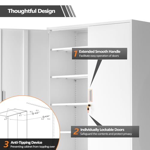 Large Metal Storage Cabinet with 2 Doors and 5 Adjustable Shelves