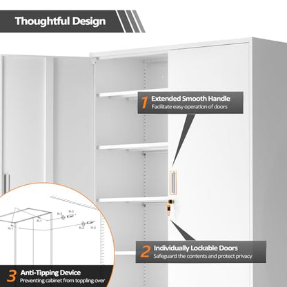Large Metal Storage Cabinet with 2 Doors and 5 Adjustable Shelves