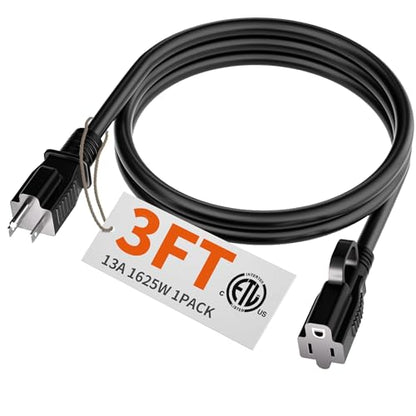 Indoor Black Extension Cord 3 FT Waterproof 16