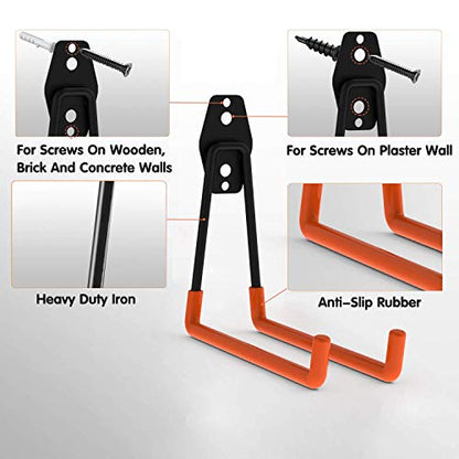 12pack Steel Garage Storage Utility Double Hooks Organizer Heavy Duty Wall Mount Tool Holder for Organizing Power Tools Ladders Bulk Items (12 Count)