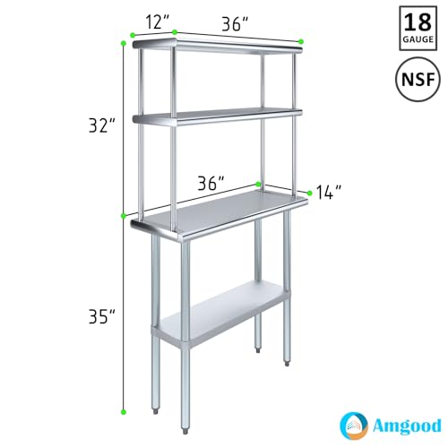 Stainless Steel Work Table Double Tier Overshelf