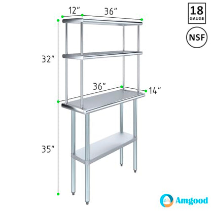 Stainless Steel Work Table Double Tier Overshelf
