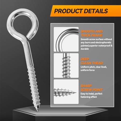 2Pcs 6 Inch Heavy Duty Screw Eyes Hooks