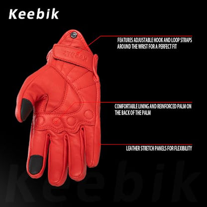 Goatskin Leather Motorcycle Motorbike Powersports Racing Gloves Reflective Skull Touchscreen for Men and Women Model