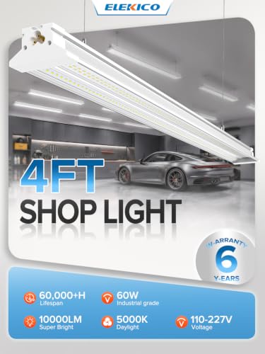Commercial grade 10000LM 5000K 60W Linkable 4 Foot Led Shop Lights for Shop (4 Count)