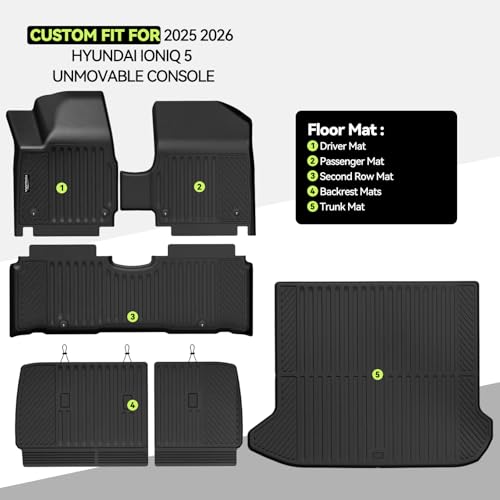 Floor Mat Set for 2025 2026 Hyundai Ioniq 5 Unmovable Console