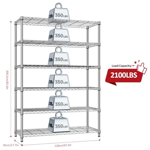 6 Tier Heavy Duty Metal Wire Shelving Unit