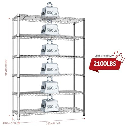 6 Tier Heavy Duty Metal Wire Shelving Unit