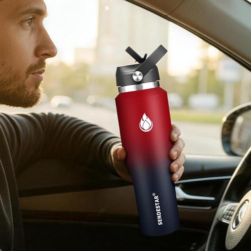 40oz Water Bottle Wide Mouth Stainless Steel Vacuum Insulated Double Wall with 2 Straw Lids Fit in Any Car Cup Holder