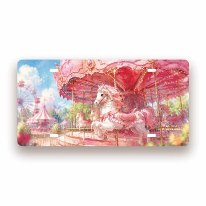 PINK CAROUSEL AMUSEMENT PARK SPACE Metal Tin Sign License Plate Bar Cafe Garage Cave Home Room Wall Bathroom Farmhouse Garden Porch Patio Decor