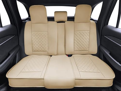 Car Seat Cover Full Set Leather Waterproof Front Rear Beige