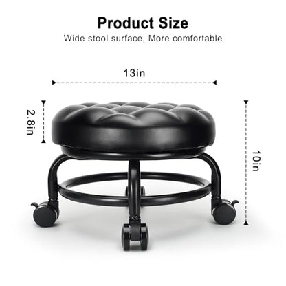 Low Height Rolling Stool Roller Stool PU Leather Comfortable Seat 360°Swivel Rotating