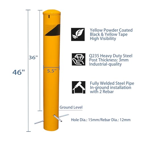 46" High Pour in Place Steel Bollard Post with Removable Cap