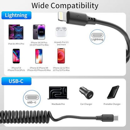 Coiled USB C to Lightning Cable (2 Count)
