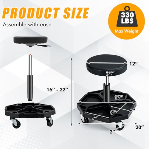 Adjustable Mechanic Rolling Stool