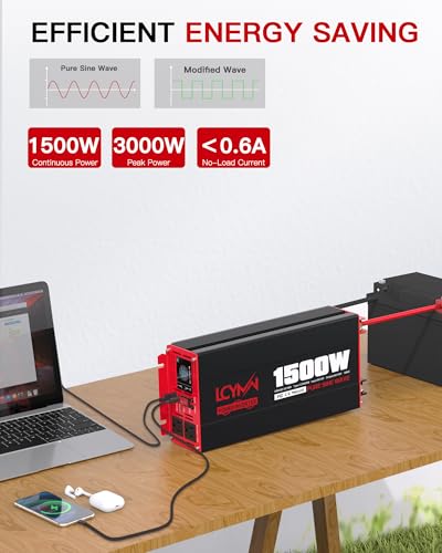 1500 Watt Pure Sine Wave Power Inverter DC 12V to AC 110