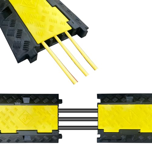 2 Pack Rubber Cable Ramp Hose Cable Protector Ramp 3 Channel 22000Lbs Load Capacity Traffic Speed Bump Wires Power Lines Extension Cord Cover for Indoor Outdoor (3 Count)