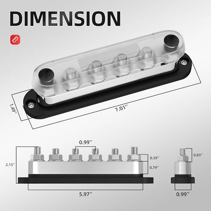 600A Power Distribution Block 12V Bus Bar Terminal Block 6 x 3