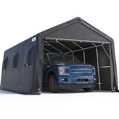 13x20 ft Carport 2 Roll up Doors & Vents Outdoor Portable Storage Shelter Garage Tent for Vehicle Boat Truck Anti