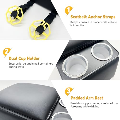Universal Truck Seat Organizer with Armrest & Padded Lid