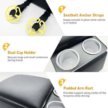 Universal Truck Seat Organizer with Armrest & Padded Lid