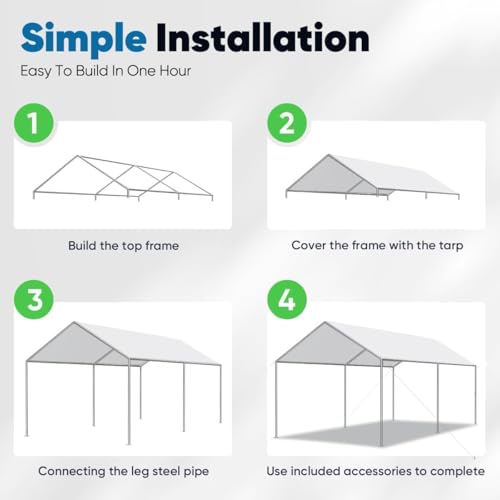 10x15 ft Heavy Duty Car Canopy Galvanized Frame Carport Outdoor Party Tent Boat Shelter with 3 Reinforced Steel Cables