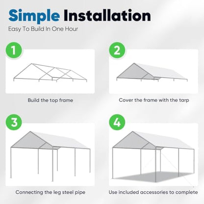 10x15 ft Heavy Duty Car Canopy Galvanized Frame Carport Outdoor Party Tent Boat Shelter with 3 Reinforced Steel Cables