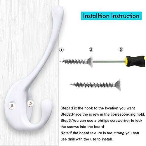 10 Pack Heavy Duty Dual Coat Hooks Wall Mounted with 20 Screws Retro Double Hooks Utility Black Hooks for Coat (10 Count)