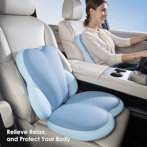 Car Seat Cushion and Back Support for Car Ultrathick Memory Foam Office Chair Cushions with Lumbar Support Pillow for Sciatica & Back & Tailbone Pain Relief