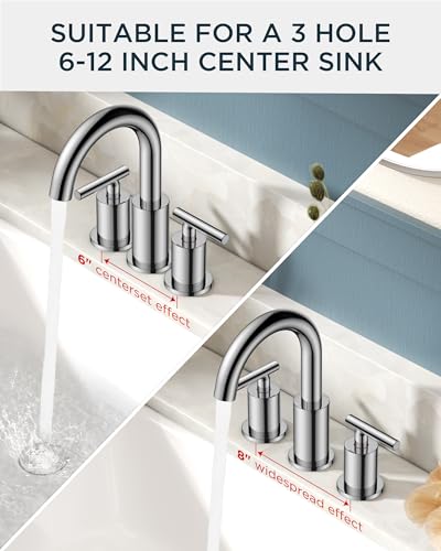 Bathroom Sink Faucet 3 Hole Chrome 8 Inch Widespread